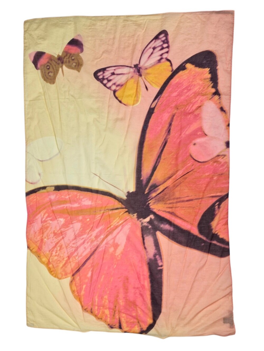 Vivienne Tam Butterfly Scarf 100% Cotton Pink Orange Yellow Sheer 26"x38.5"